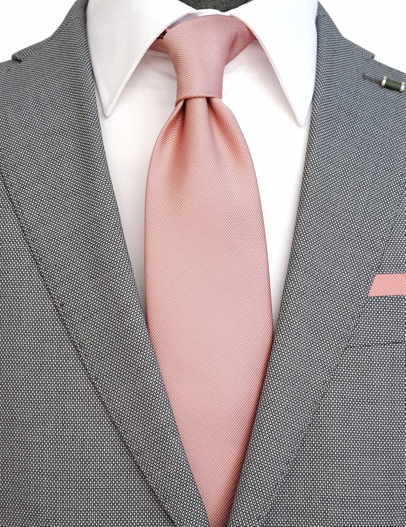 ZENXUS Regular Tie and Pocket Square for Men, Solid Color Necktie Set, 3.2 inch Standard Width - Image 2